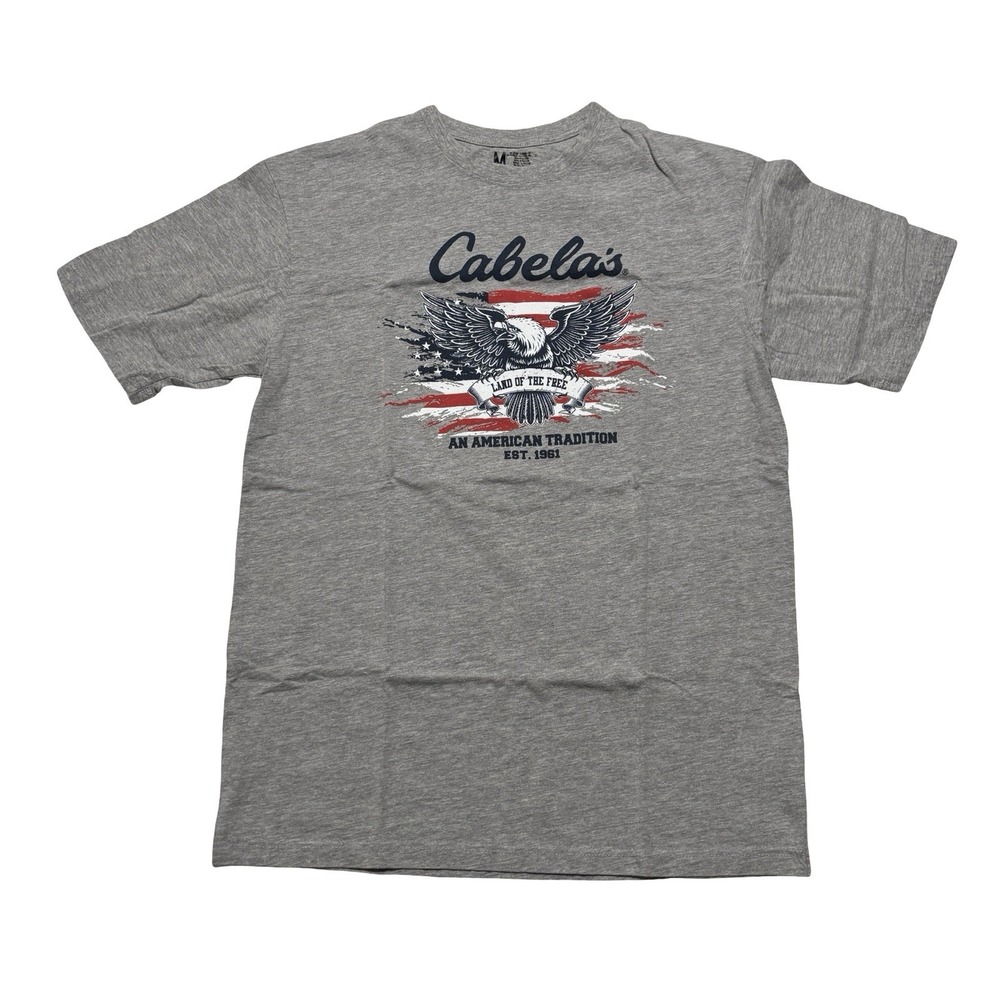 Cabela's Men's Patriotic Eagle USA Flag T Shirt Gray Size Medium 22 x 25